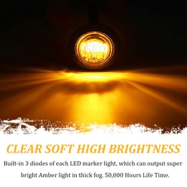 PSEQT 3/4 Inch Trailer Marker LED Lights, Clearance Light Side Front Rear Bullet Brake Turn Stop Reverse Tail Lighting 12V for Pickup Trailer Truck Car Bus RV Boat(20Pcs Amber)
