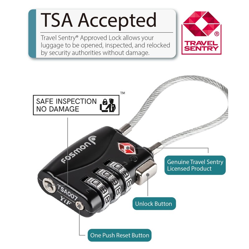Fosmon TSA 3 Digit Code Cable Lock - 2 Pack
