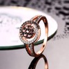 JIANGYUE Rose Gold Statement Ring Round Chocolate Cooktail Ring Cubic