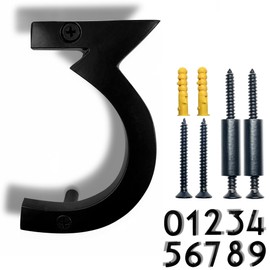 NACH Floating House Numbers, 4 inch Aluminum Black House Numbers for Outside - Number 3, Door Numbers with Mounting Hardware