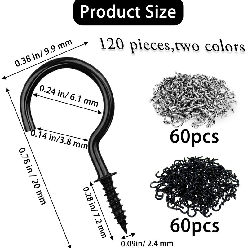 JOOTUEPO 120 Pieces 1/2 Inch Cup Hooks Mini Ceiling Screw