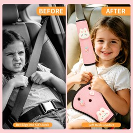 Funda de Almohadilla para Cinturón de Seguridad para Niños, Lindas Cubiertas de Cinturón de Seguridad con Animales para Niños y Cojín Triangular para Niñas y Niños (Conejo (Rosa))