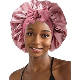 Satin Bonnet Silk Bonnet for Sleeping Women Hair Bonnet for Curly Hair Sleep Cap Reversible Double Layer Bonnet with Tie Band (AU, Alpha, One Size, Deep Bean Paste)