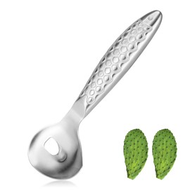 Cactus Peeler Tool, 7.28x2.68 inch Stainless Steel Nopales Peeler Spoon with Hole Fish-Shaped Long Handle Noodle Cutter Knife Practical Kitchen Cooking Accessories (Silver)