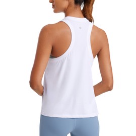 CRZ YOGA Womens Pima Cotton High Neck Workout Tank Racerback Athletic Sleeveless Tops Basic Casual Yoga Shirts White Large
