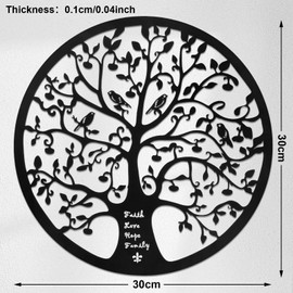 ONNIJUN Metal Tree of Life Wall Decor, Faith Love Hope Family Metal Wall Art Decor with Birds, Wall Hanging Home Decoration for Living Room, Bedroom, Fence Indoor Ourdoor, 30x30cm