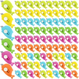 100PCS Whale Shaped Mini Utility Knives Retractable Box Cutters in 6 Colors (Orange, Green, Yellow, Blue, Mint, Pink) for Office, Crafts & Daily Use