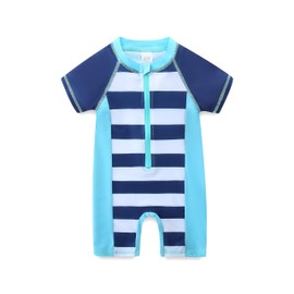 JingleBaBa Toddler One-Piece Swimsuit Summer Watercolor Swimwear Romper Zipper Beach Bathing Suit for Boys 2-3T