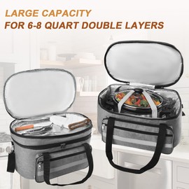 Slow Cooker Bag, Double Layers Crockpot Carrying Bag, Insulated Travel Carrier for Most 6-8 Quart Oval, Compatible with Crock-Pot and Hamilton (Grey, Bag Only)