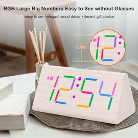 DreamSky Wooden Digital Alarm Clock for Bedroom - RGB Electric Desk White-rgb