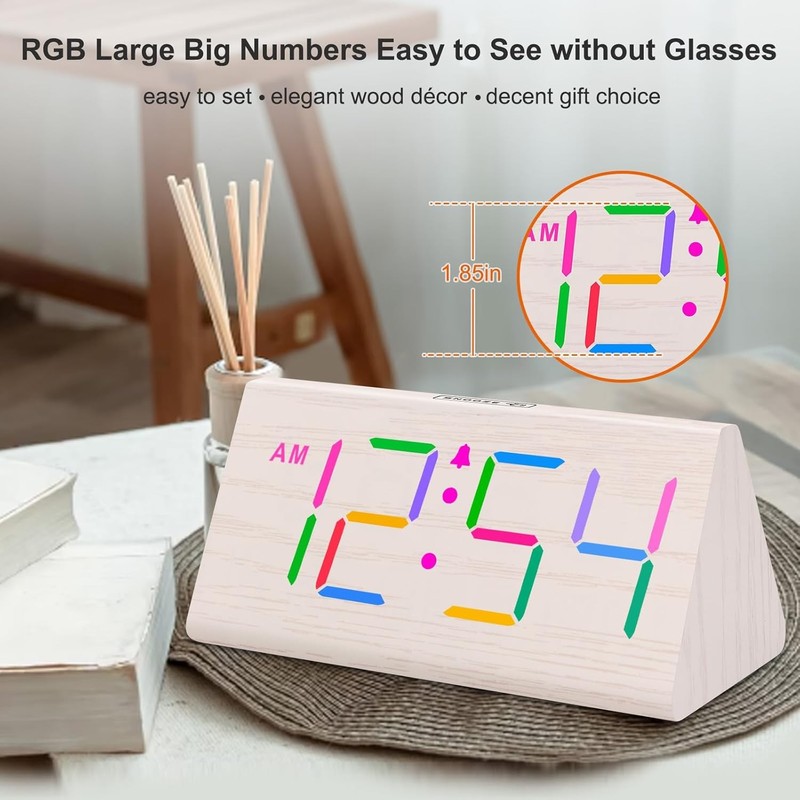 DreamSky Wooden Digital Alarm Clock for Bedroom - RGB Electric