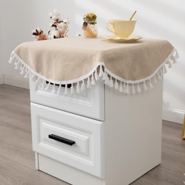 YZKITM Small Round Tablecloth Solid Beige Fabric Tassel Bedside Table Cover Farmhouse Decorative Washable Table Cloth for Kitchen Dining Party Nightstand 24 Inch
