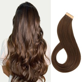 Marat Tape in Hair Extensions, Chocolate Brown 14 inch 50g Tape in Hair Extensions Real Human Hair Natural Straight Human Hair Tape in Hair Extensions