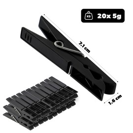 KADAX Clothes Pegs, 20 x Sturdy Plastic Clips, Colourful Sock Clips, Windproof Clips for Indoor and Outdoor Use (Black v2)