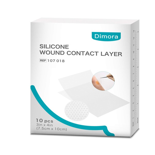 Dimora Silicone Wound Contact Layer, Adaptic Non-adhering Dressing, Transparent Wound Dressing Pads, 3in x 4in (7.5cm x 10cm), 10 pcs