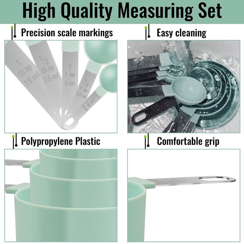 zeyedemo 11PCS Measuring Cups and Spoons Set Durable Stackable Measuring