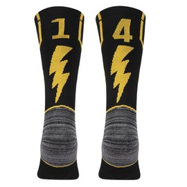 KitNSox Basketball Number Socks, Men's Women's Athletic Mid Calf Crew Socks for Football Baseball Black 1 Pair