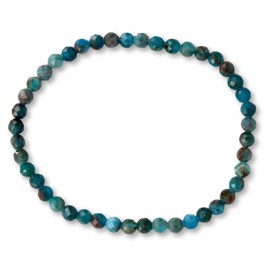 Taddart Minerals Natural Apatite Gemstone Blue Bracelet with 4mm Faceted Beads on Elastic Nylon Thread - Handmade, Rubber