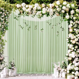 10ftx10ft Sage Green Chiffon Backdrop Curtain Wedding Backdrop Sheer Backdrop Fabric Drapes for Birthday Party Baby Shower Background Decorations