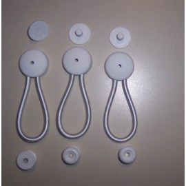 StayPut 3 White Boat Cover Bungee Shock Cord Clip Fasteners w/ Knobs "Stayput" Tie Down
