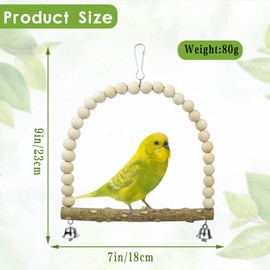 LuckyOpt Bird Swing, Cage Hanging Toys Bird Toys with Perch Stand and Bell, Natural Wooden Colorful Parrot Toys Parrot Swing Boredom Breaker for Budgie, Parakeet, Cockatiel (L2)