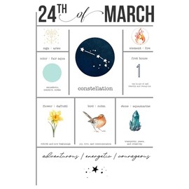 Birthdate Journal, March 24 - Aries Zodiac Birthday Gift Notebook Birth Month Flower Birthstone Zodiac Gifts For Women