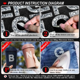 Locacrystal 68Pcs Rhinestone Letter Stickers Bling Glitter Alphabet A-Z Letters Self-Adhesive Crystal Rhinestones Word Sticker Iron on Letters for Clothing Art Crafts DIY Decors(Sliver+White,2.24")