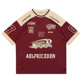 Aelfric Eden Mens Vintage Jersey Oversize Shirts Summer Unisex Printed Casual Racing Tee Streetwear Top Tshirt Red