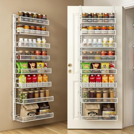 Clothink Over the Door Pantry Organizer 8 Tiers Hanging or Wall Mounted Spice Rack with Adjustable Basket,Heavy Duty Metal Seasoning Organizer Shelf for Kitchen Pantry and Bathroom