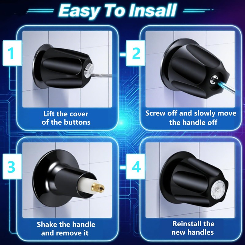 3 PCS Black Shower Knobs, Shower Knob Replacement Compatible with