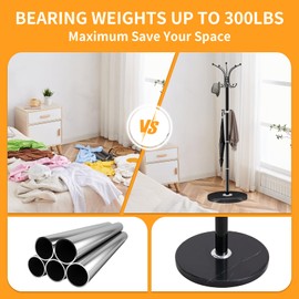 ZOZOE Metal Coat Rack Stand, Modern Coat Rack Freestanding with Natural Marble Base, 360° Rotary Design Coat Racks with 14 Hooks, Coat Tree Hanger Stand for Bags, Hats, Entryway, Office