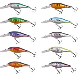 Fishing Minnow Lures Saltwater Hard Bait- 10Pcs Flash Lures with Treble Hook Bass CrankBait Set Life-Like Swimbait Deep Diving Sinking Lures for Trout Walleye Redfish, 3.8in Length