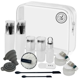 14 Pcs Travel Skincare Containers Set-TSA Approved Toiletry Bag & Glass Travel Bottles for Toiletries Pump, Spray & Dropper Bottles Travel Size Containers for Foundation, Serum Moisturizer Oil & Cream