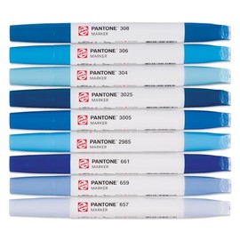 Talens Pantone Marker Set of 9 Blue Dual Tip Pen with Brush Tip and Chisel Tip Water-Based Pigmented Ink in Pantone Colours