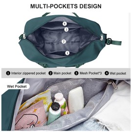 SZLX Travel Duffel Bag, 29L Weekend Bag with Trolley Sleeve, Dry & Wet Seperated Sports Gym Bag Waterproof Carry On Bag for Women Men Weekender Tote Hospital Cabin Bag Peacock Blue