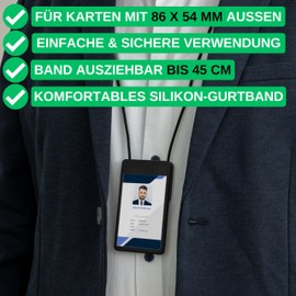 ID Card Holder with Retractable Strap 1 Set Black Transparent Window 45cm Expandable Key Roll for ID Cards up to 86x54mm Protection Case ID Badge from Dirt Moisture