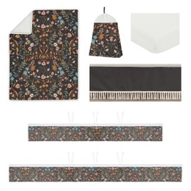 Sweet Jojo Designs Black Boho Wildflower Vintage Floral Girl Baby Crib Bedding Set Infant Nursery Room BreathableBaby Breathable Mesh Crib Liner Blanket Fitted Sheet 6pc Orange Teal Bohemian Farmhouse