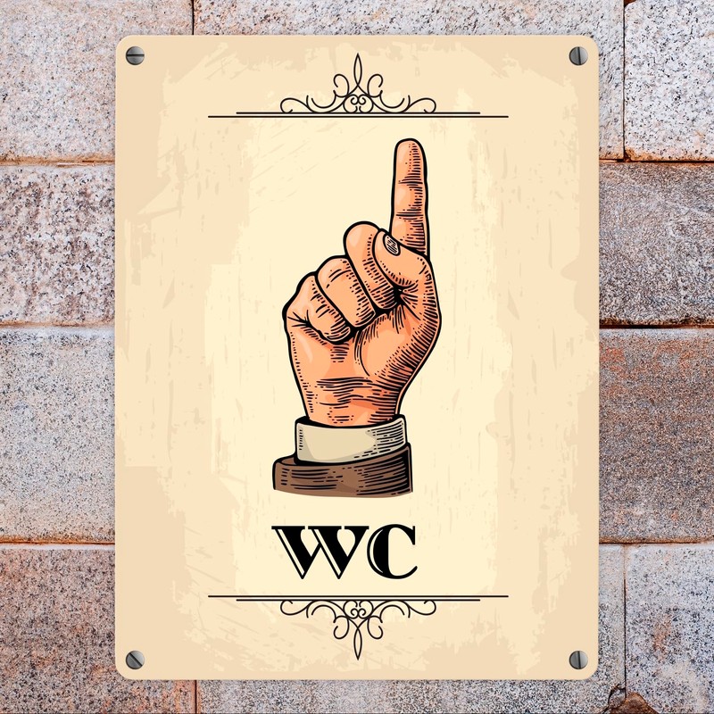 Vintage Toilet Sign Direction Sign Passage in Beige