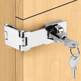 Litensh Hasp Lock Padlock Gate Bolt Door Bolt Lock with Various Keys Drawer Cabinet Locks Rotary Knob Key Lock for Cabinet (Silver, 3 Inch - Triple Fold)