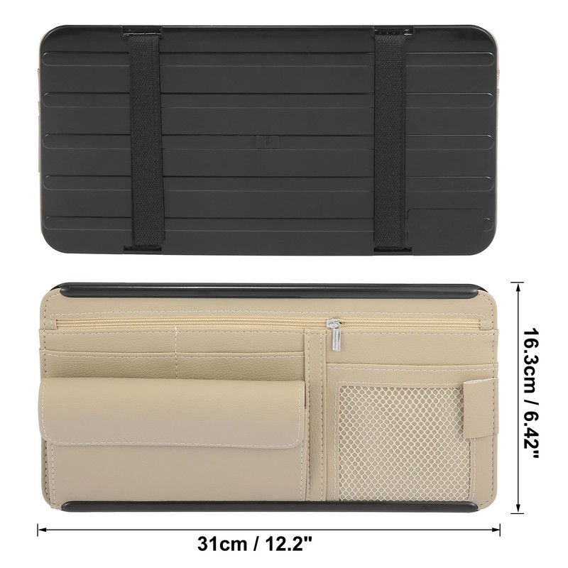 X AUTOHAUX Beige Universal Car Sun Visor Organizer Sunglasses Case