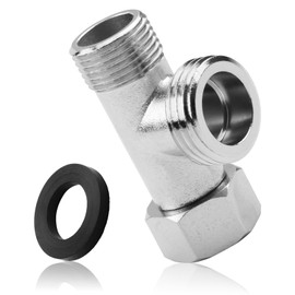 3 Way Valve T-Piece Brass - Toilet Connection Valve 3/8 Inch Straight & 1/2 Inch Sideway, 3/8 T Piece Water Connection, Robust T Adapter for Toilet Tank, Washing Machine, Shower Tap, Bathroom & Kitchen (Pack of 1)