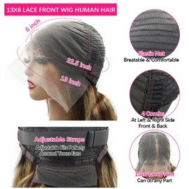 Homgoss 28Inch Ombre Honey Blonde Lace Front Wig Human Hair 13x6 Highlight TB/4/27 Transparent Lace Front Wigs Human Hair 250 Density Body Wave Glueless Human Hair Wigs For Women