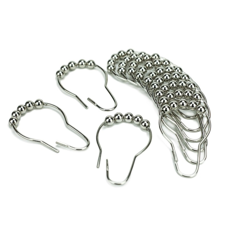 HUJI Heavy Duty Roller Shower Curtain Rings, Polished Chrome Set