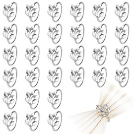 Juego de 30 servilletas de hoja dorada, hebillas de metal para decoración de mesa, servilleteros para servilletas de tela, adorno para bodas, Navidad, cenas, fiestas (plata, talla única)