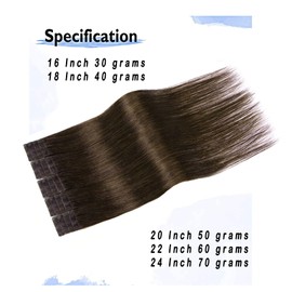 Aison Tape in Brazilian Human Hair Extensions Remy Human Hair Glue in Hair Extensions Balayage Seamless Silky Straight Skin Weft 100% Natural Hair(16Inch #4 Medium Brown 30g)
