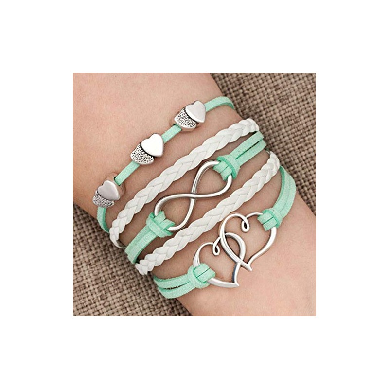 Hithop Leather Wrap Bracelets Girls Double Hearts Infinity Rope Wristband