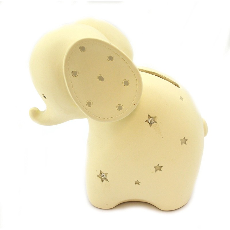 Bambino by Juliana Resin White Elephant & Stars Money Box
