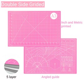 AMASEWART 45mm Rotary Cutter and Mat Set, Fabric Cutter Wheel and 12x18 Inch Self Healing Sewing Cutting Mat, Fabric Rotary Cutter with 5pcs Rotary Blades for Quilting Patchworking Crafts, Pink