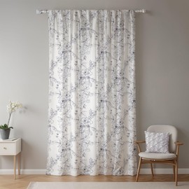 ggaimwf Floral Curtains Pencil Pleat Flower Print Curtain Natural Colors Country Vintage White Curtains Back Tape Window Treatment for Kid’s Room Bedroom Balcony Kitchen Nursery 117x183cm 1 Panel
