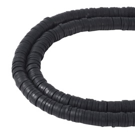 Cheriswelry 380-400pcs/strand 6mm Polymer Clay Beads Black Environmental Flat Round Disc Spacer African Heishi Beads Strand for Jewelry Making Rainbow Bracelets Necklaces Earrings